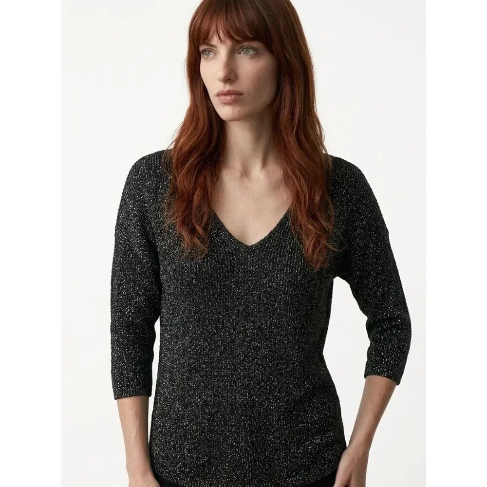EXPRESS | Black & Gold Metallic Sparkly Circle Hem Sweater Women’s Small